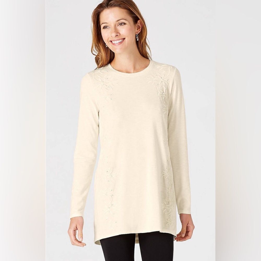 J Jill Cream Embroidered Tunic size XL